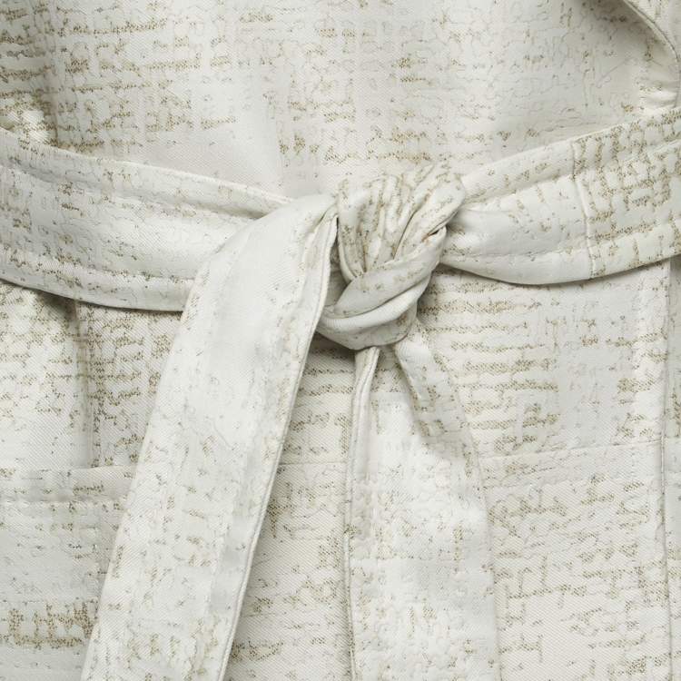Pre Owned Max Mara White Jacquard Sleeveless Belted Coat M