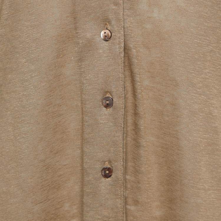 Pre Owned Max Mara Light Brown Linen Knit Collared Button Front Top M