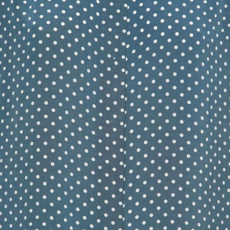Pre Owned Max Mara Blue Polka Dotted Silk Button Front Midi Shirt Dress S