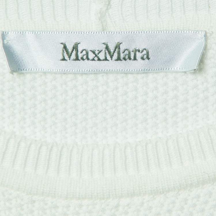 Pre Owned Max Mara White Ruffled Cotton Knit Sweater S