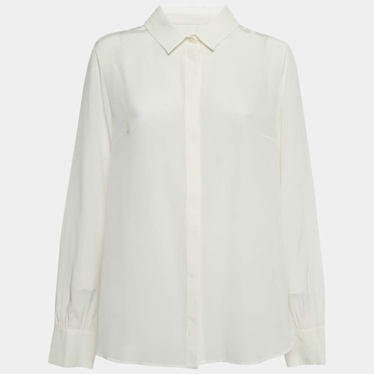 Pre Owned Max Mara Off White Silk Button Front Full Sleeve Shirt XL