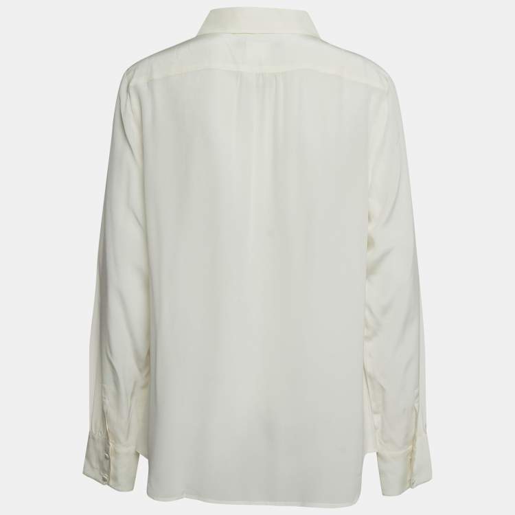 Pre Owned Max Mara Off White Silk Button Front Full Sleeve Shirt XL