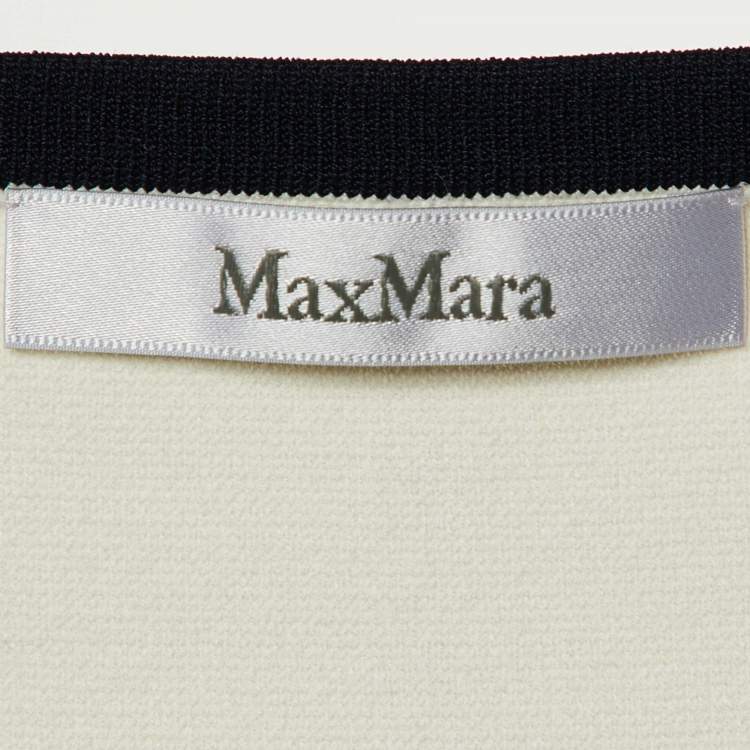 Pre Owned Max Mara White Knit Contrast Detail Oversized T-Shirt L