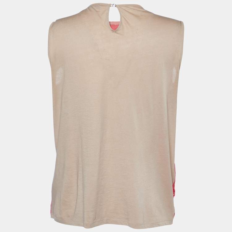 Pre Owned Max Mara Pink Floral Lace & Cotton Knit Embellished Detail Sleeveless Top M