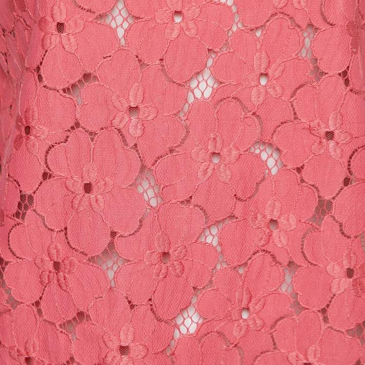Pre Owned Max Mara Pink Floral Lace & Cotton Knit Embellished Detail Sleeveless Top M