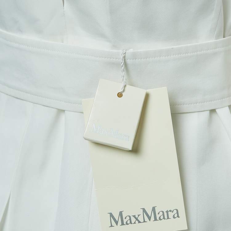 Pre Owned Max Mara White Cotton Button Front Belted Tunic Top S