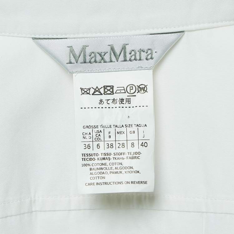 Pre Owned Max Mara White Cotton Button Front Belted Tunic Top S