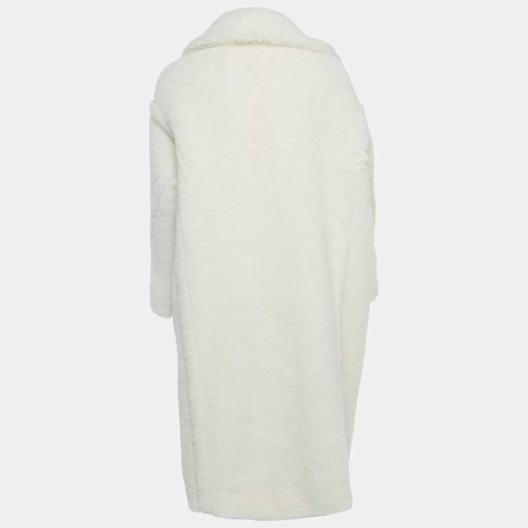 Pre Owned Max Mara Ivory White Double Breasted Teddy Bear Coat S