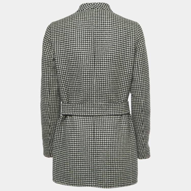 Pre Owned Max Mara White/Black Houndstooth Check Wool Reversible Coat L