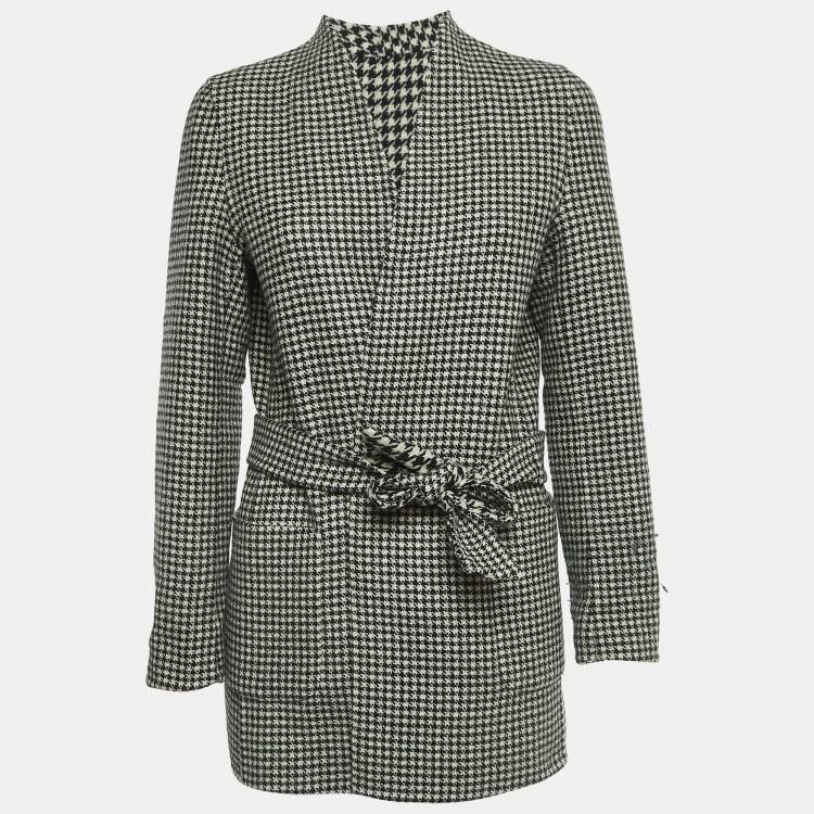 Pre Owned Max Mara White/Black Houndstooth Check Wool Reversible Coat L
