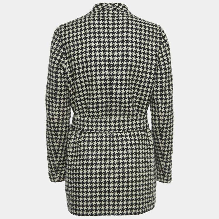 Pre Owned Max Mara White/Black Houndstooth Check Wool Reversible Coat L