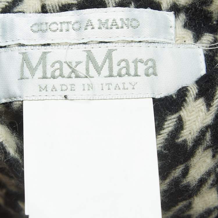 Pre Owned Max Mara White/Black Houndstooth Check Wool Reversible Coat L