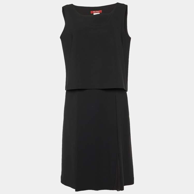 Pre Owned Max Mara Black Crepe Pleated Sleeveless Dress M
