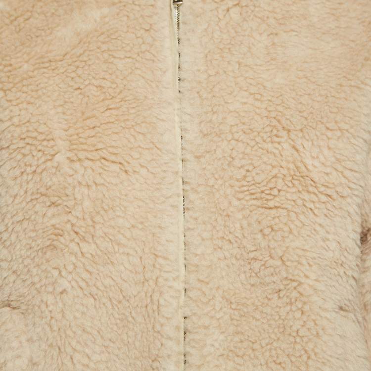 Pre Owned Max Mara Beige Wool Arcella Teddy Bomber Jacket M