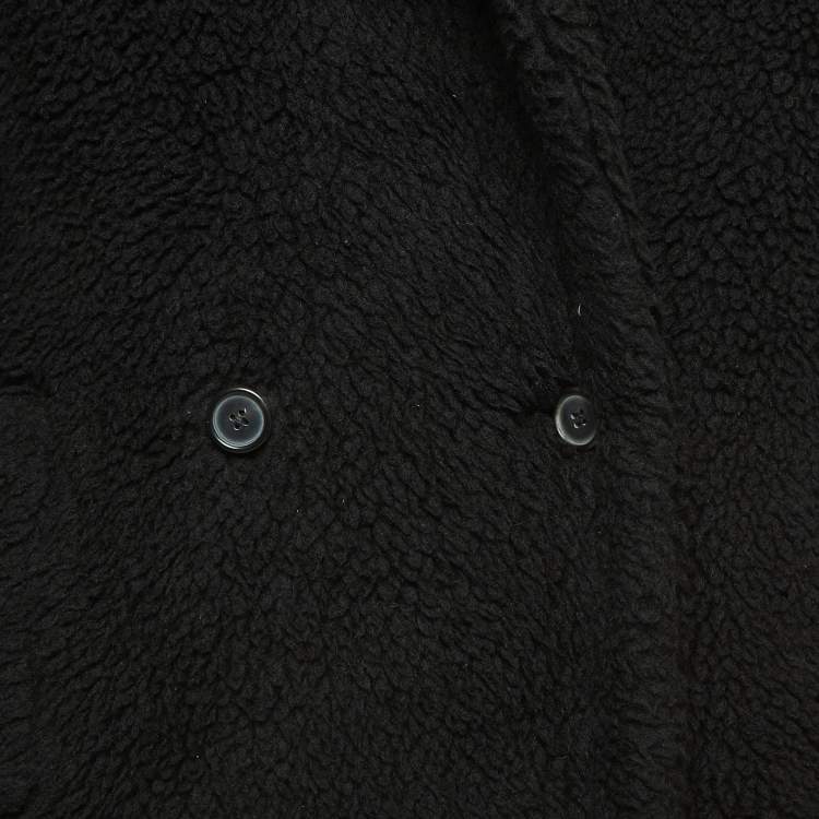 Pre Owned Max Mara Black Fringe Detail Wool Teddy Bear Double Breasted Coat S