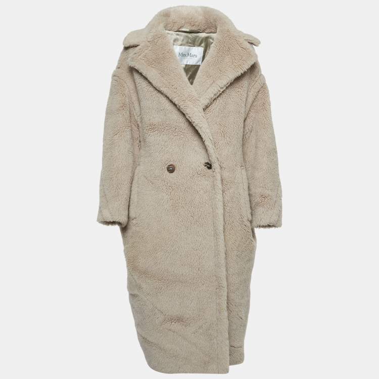 Pre Owned Max Mara Beige Wool Teddy Bear Double Breasted Coat S