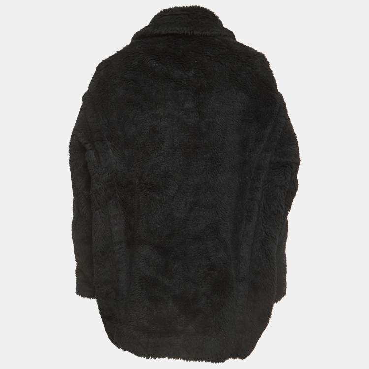 Pre Owned Max Mara Black Wool Teddy Bear Single Breasted Coat M