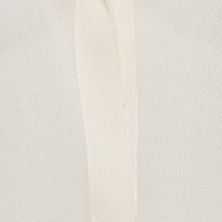 Pre Owned Max Mara Cream Silk Crepe Cape Sleeve Semi Sheer Shirt M