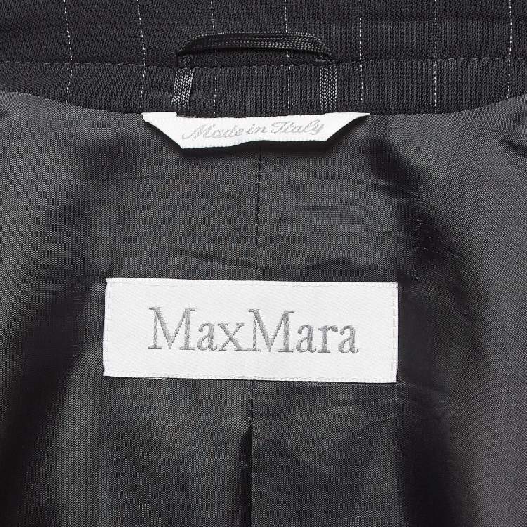 Pre Owned Max Mara Black Pinstripe Wool Wrap Blazer and Skirt Suit S