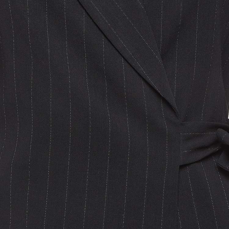 Pre Owned Max Mara Black Pinstripe Wool Wrap Blazer and Skirt Suit S