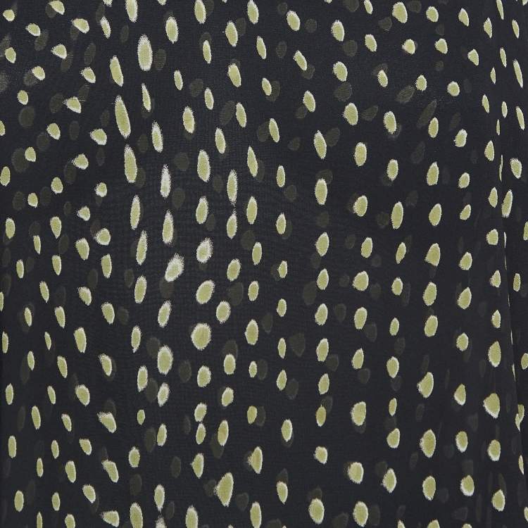 Pre Owned Max Mara Black Dot Print Silk Shoulder Strap Asymmetric Top S