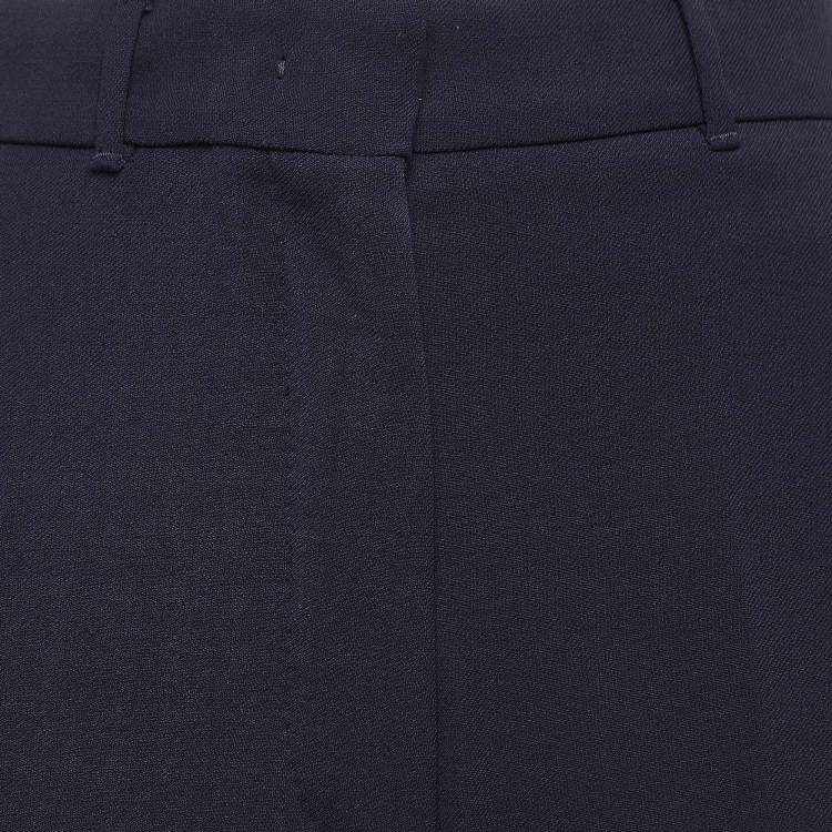 Pre Owned Max Mara Navy Blue Wool Gabardine Straight Leg Trousers S