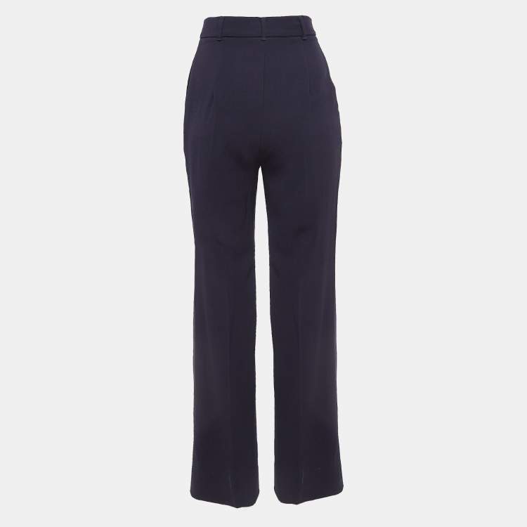 Pre Owned Max Mara Navy Blue Wool Gabardine Straight Leg Trousers S