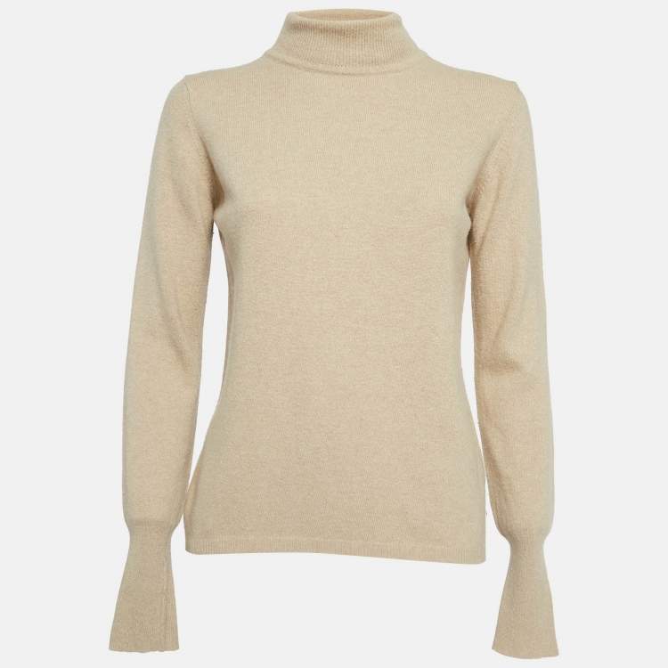 Pre Owned Max Mara Beige Rib Knit Turtle Neck Sweater M