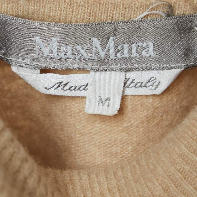 Pre Owned Max Mara Beige Rib Knit Turtle Neck Sweater M
