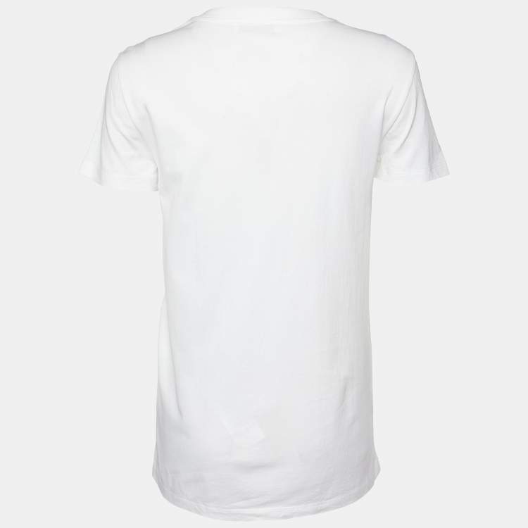 Pre Owned Max Mara White Logo Print Cotton Crew Neck T-Shirt S