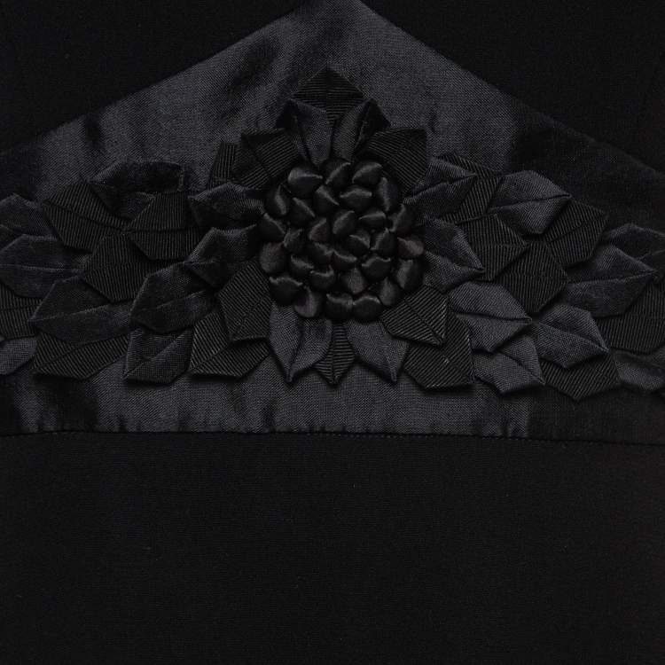 Pre Owned Max Mara Black Crepe Floral Detail Halter Neck Dress M
