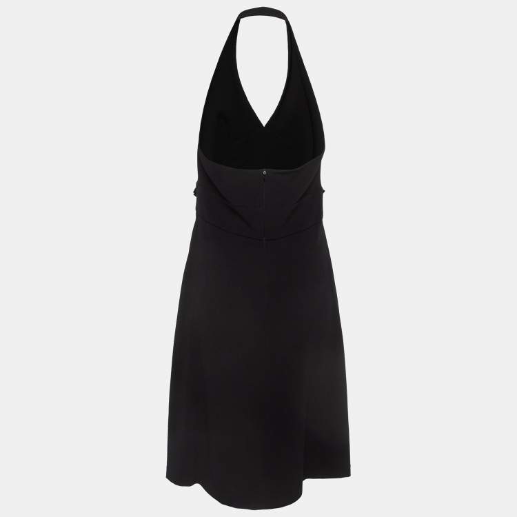 Pre Owned Max Mara Black Crepe Floral Detail Halter Neck Dress M