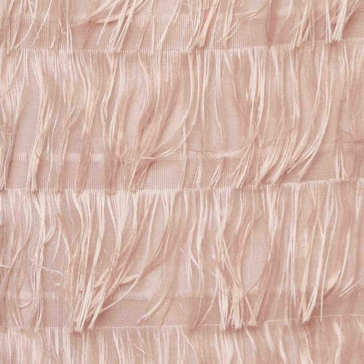 Pre Owned Max Mara Pink Synthetic Feather Tiered Midi Dress M