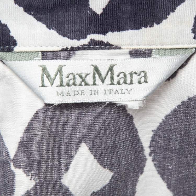 Pre Owned Max Mara Blue Printed Poplin Belted Short Dress M