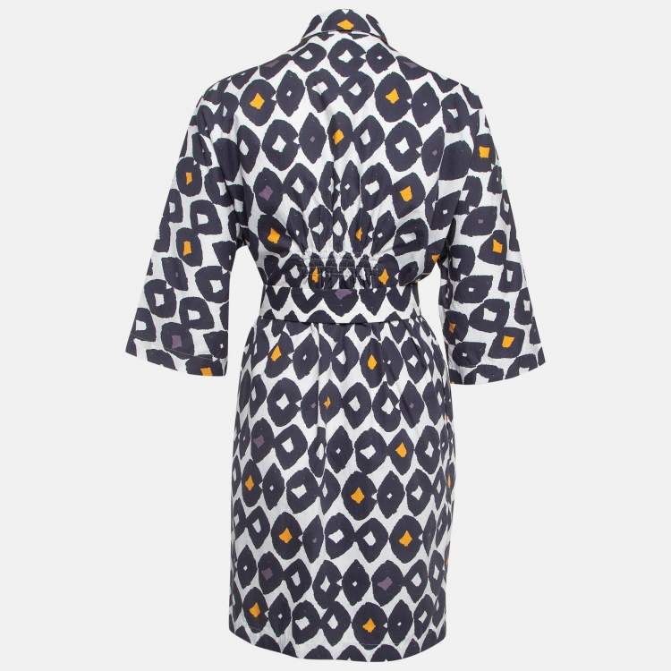 Pre Owned Max Mara Blue Printed Poplin Belted Short Dress M