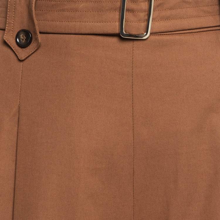 Pre Owned Max Mara Brown Cotton Tapered Wide-Leg Trousers M