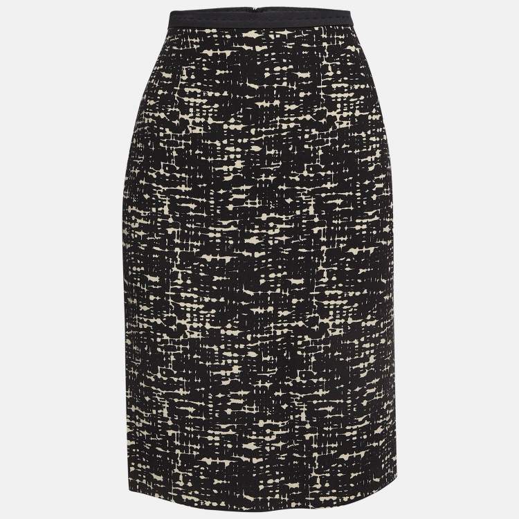 Pre Owned Max Mara Black Printed Wool Blend Pencil Skirt M