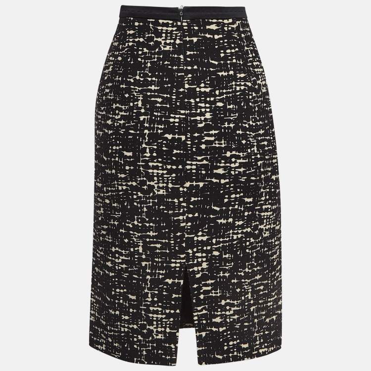 Pre Owned Max Mara Black Printed Wool Blend Pencil Skirt M