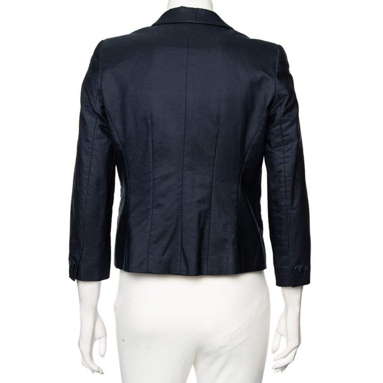 Pre Owned Max Mara Studio Navy Blue Knit Single Breasted Blazer S