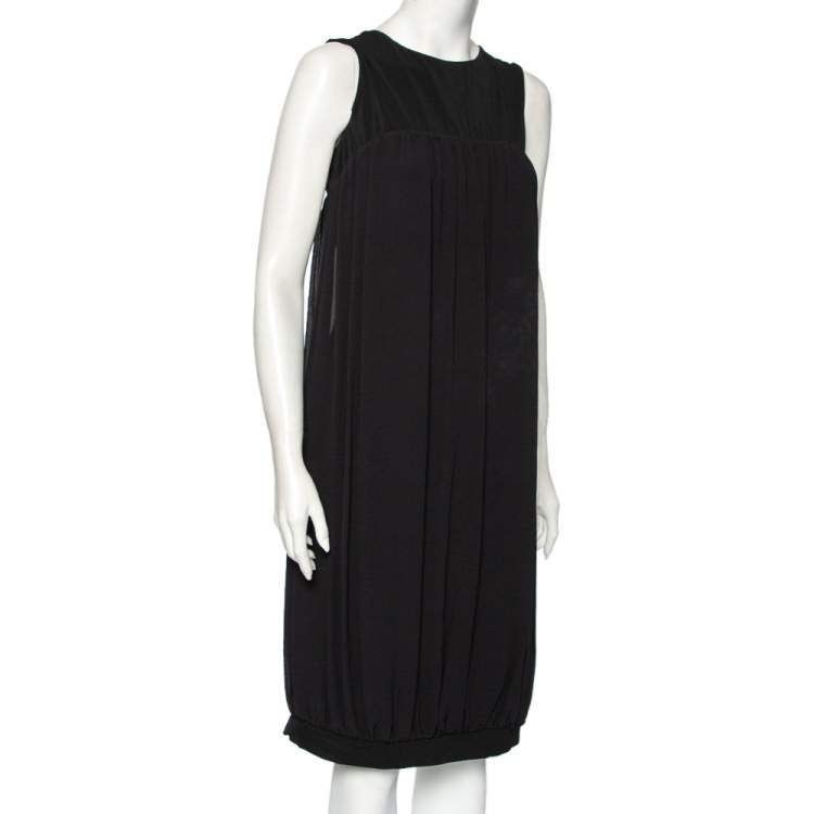 Pre Owned Max Mara Studio Black Knit And Silk Paneled Balloon Dress M
