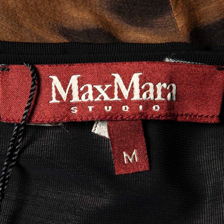 Pre Owned Max Mara Studio Brown Printed Sheer Overlay Blouse M