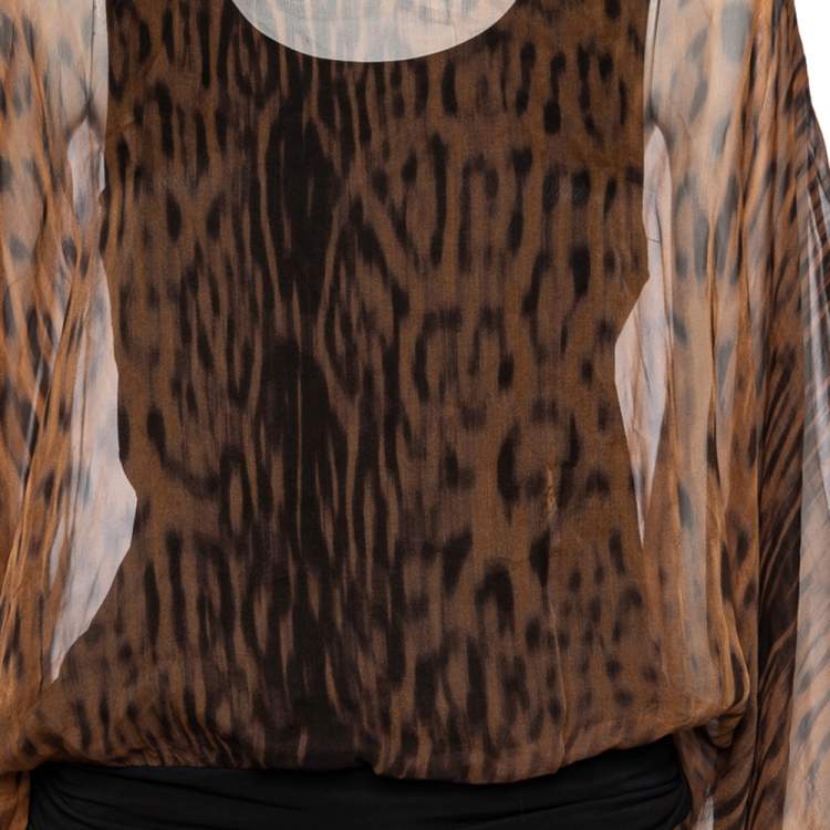 Pre Owned Max Mara Studio Brown Printed Sheer Overlay Blouse M