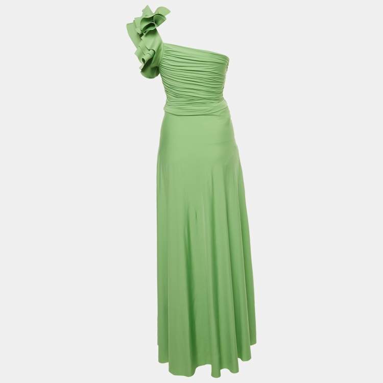 Pre Owned Maygel Coronel Green Jersey One Shoulder Maxi Dress One Size 