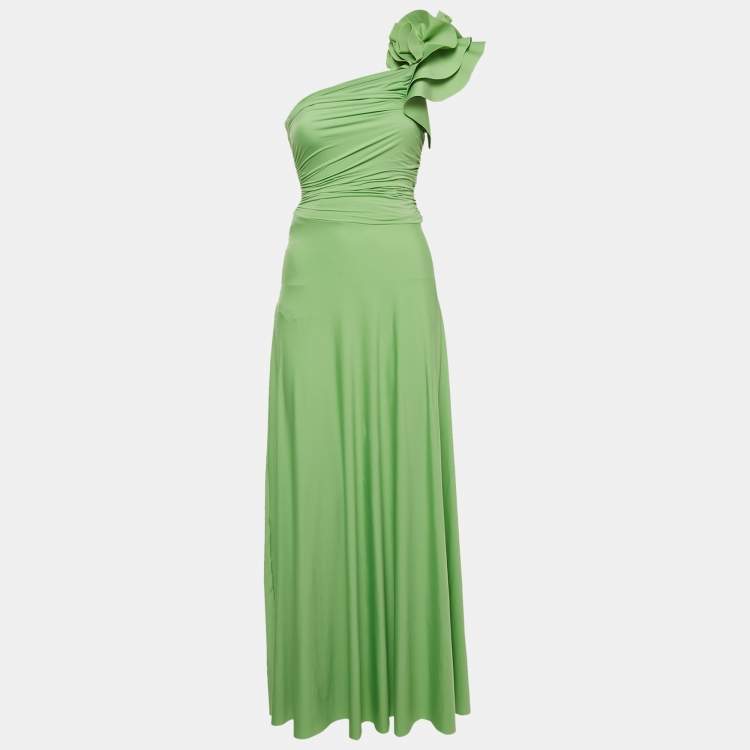Pre Owned Maygel Coronel Green Jersey One Shoulder Maxi Dress One Size 