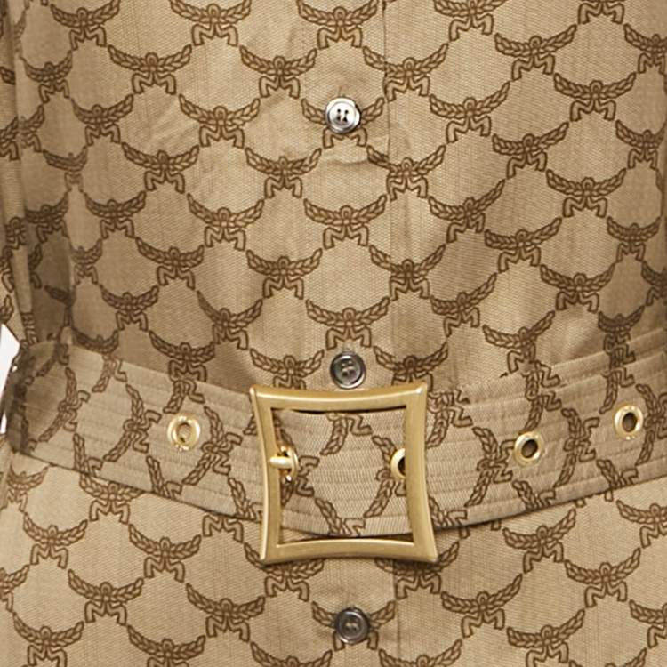 مملوكة مسبقًا MCM Brown Monogram Lyocell Belted Midi Dress M