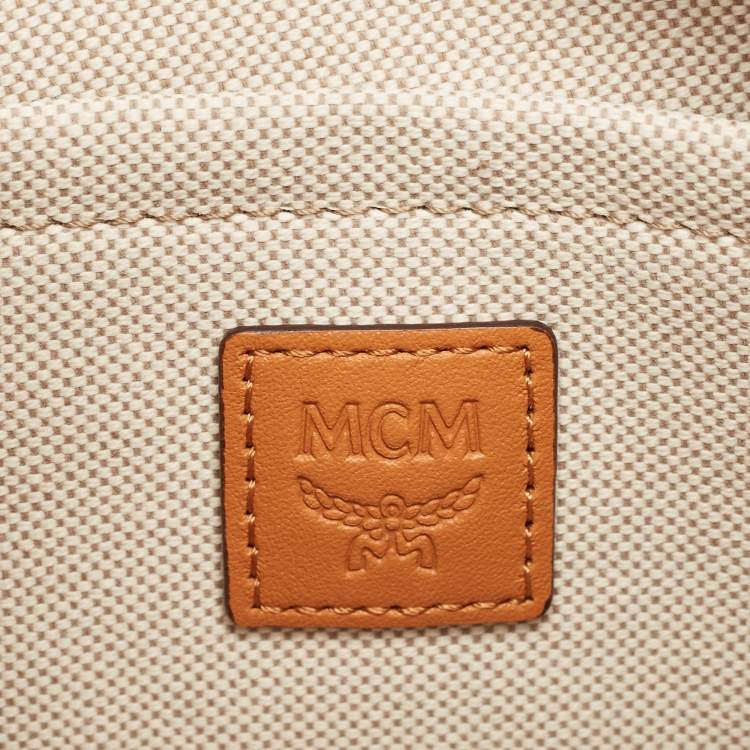Pre Owned MCM Cognac Visetos Coated Canvas and Leather Small Aren Crescent Hobo
