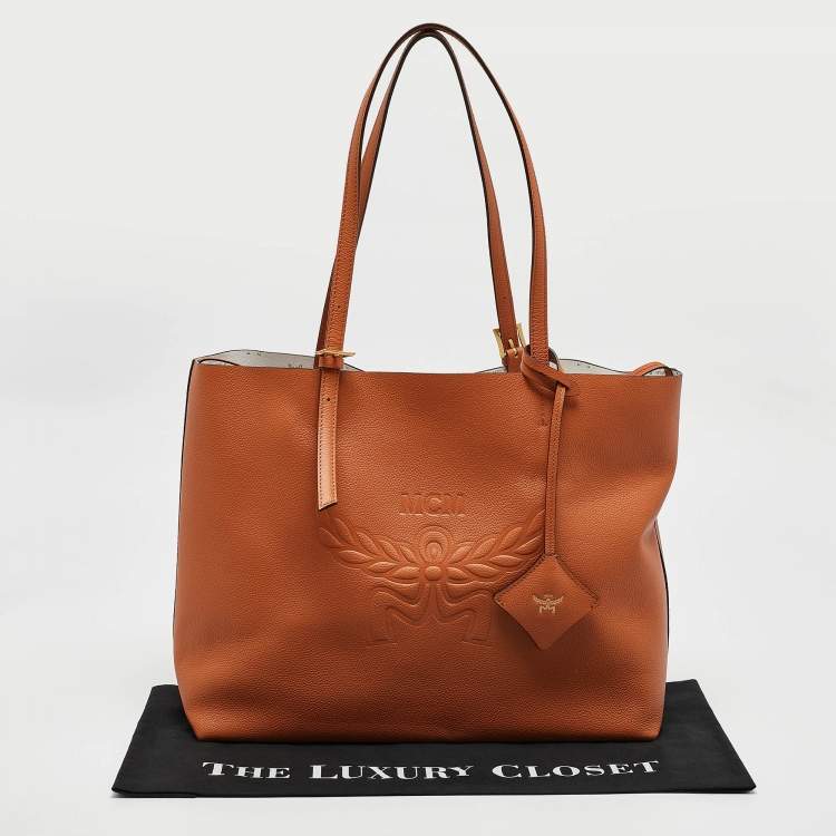 Pre Owned MCM Cognac Leather Medium Himmel Shopper Tote