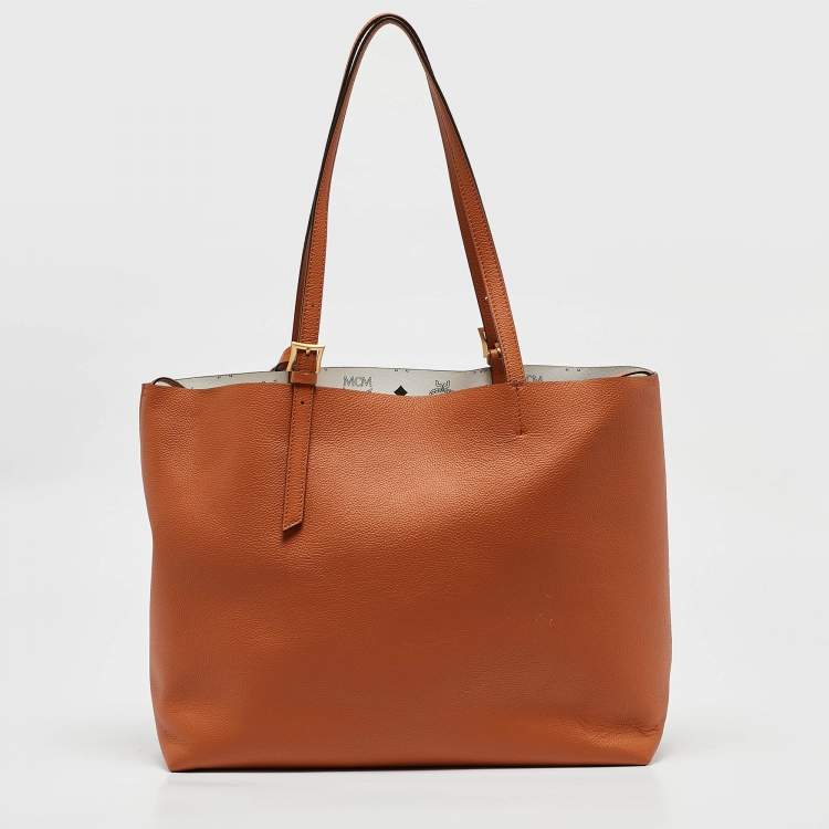 Pre Owned MCM Cognac Leather Medium Himmel Shopper Tote