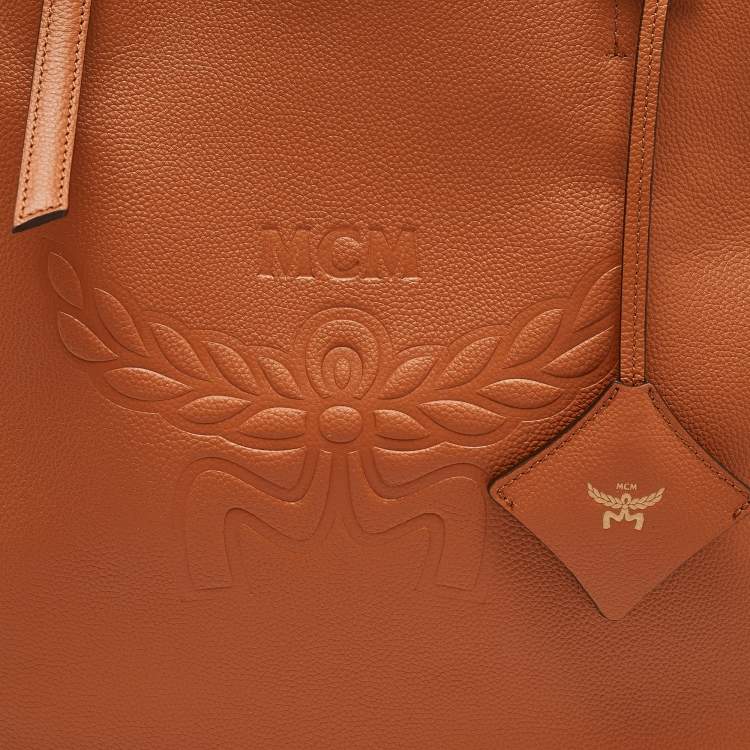 Pre Owned MCM Cognac Leather Medium Himmel Shopper Tote
