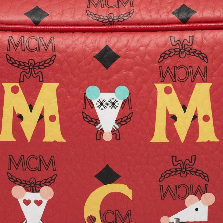 Pre Owned MCM Red Visetos Coated Canvas and Leather 'Year Of The Mouse' Camera Bag